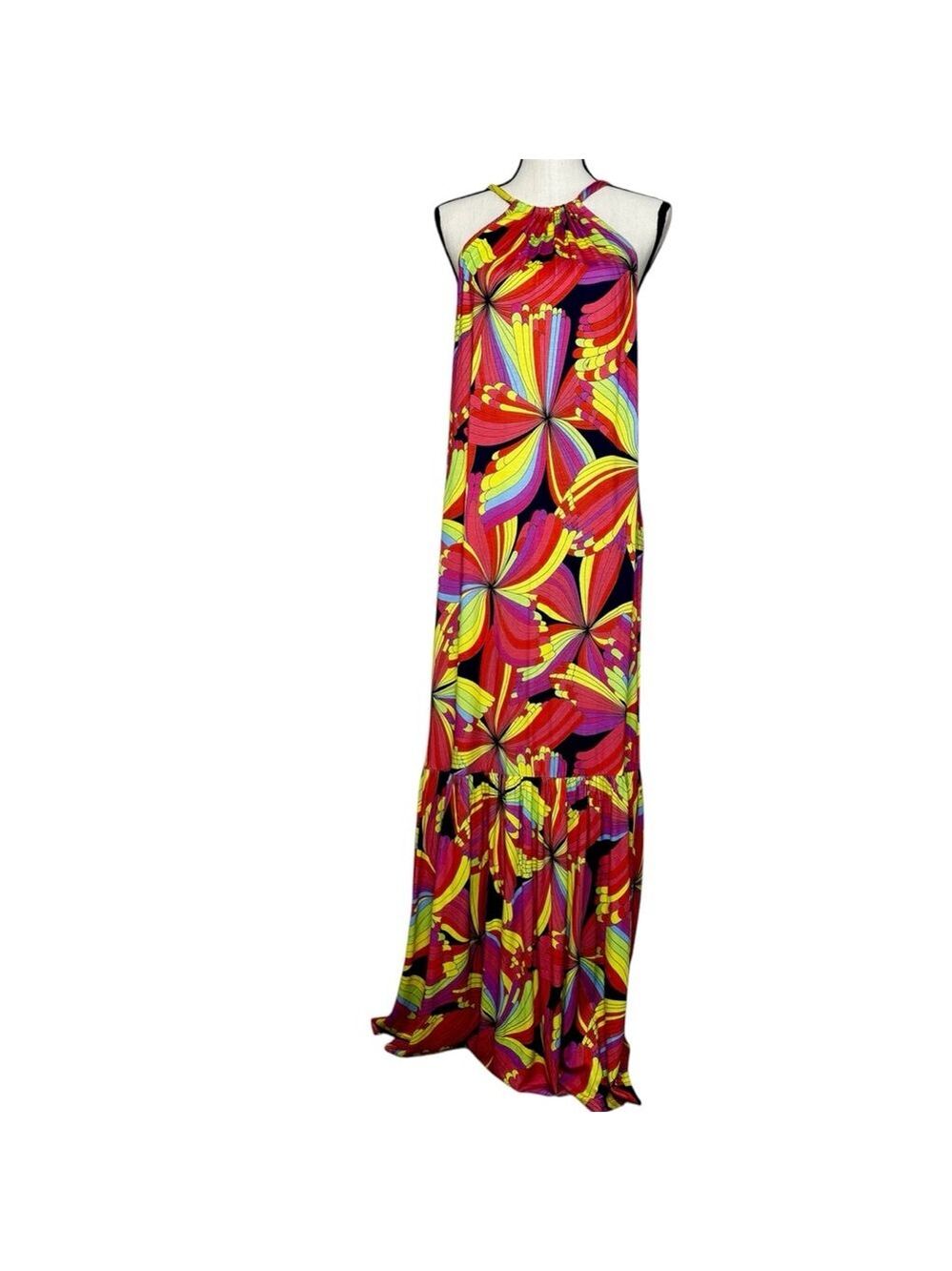 TRINA TURK La Concha Colorful Geometric Halter Maxi Vacation Dress Small